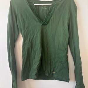 American Eagle y2k green sequin Long Sleeve Top